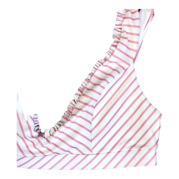 Tularosa Revolve Em Ruffed Bikini Top in Pink & White Stripe Swim Women's S - Picture 4 of 6